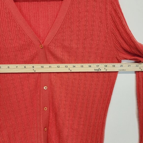 Manrico Italian Cashmere Pink Cardigan Size L Pointelle Knit V-neck Quiet Luxury - Picture 8 of 12